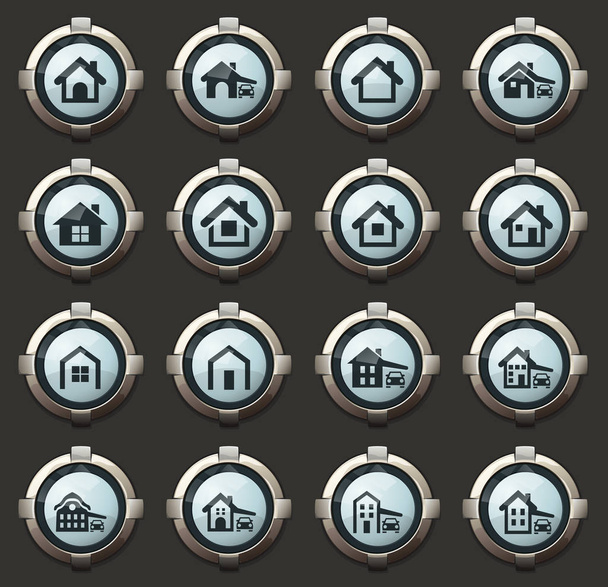 house type vector icons in the stylish round buttons for mobile applications and web - Vector, imagen
