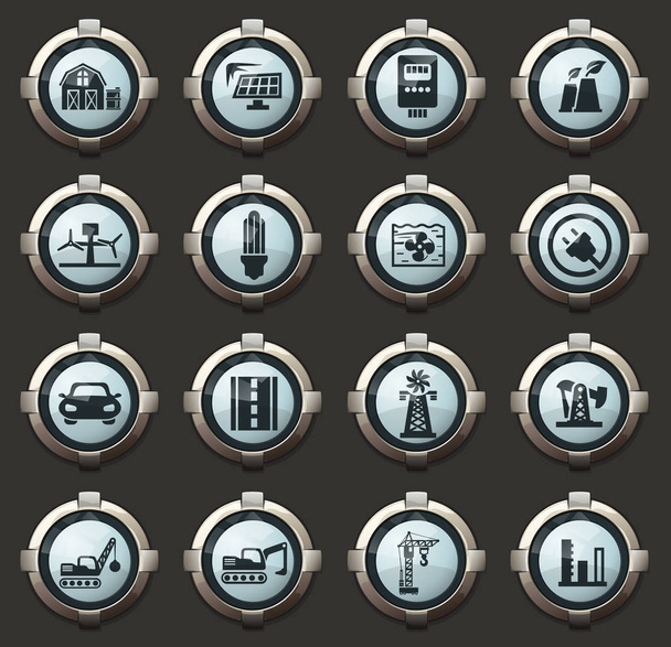 Industry vector icons in the stylish round buttons for mobile applications and web - Wektor, obraz