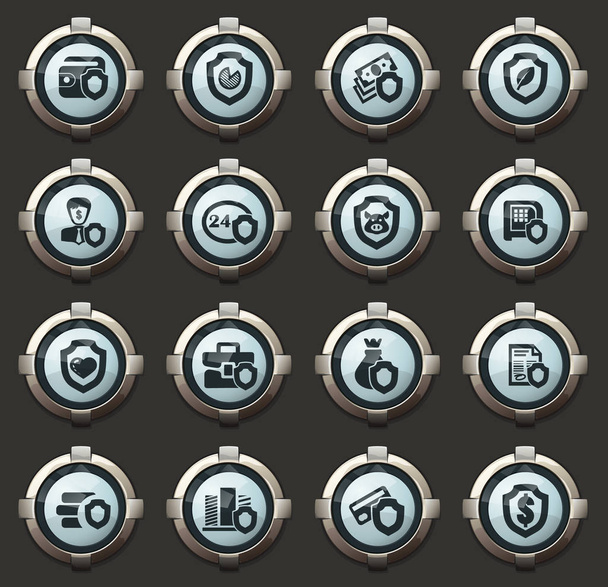 Insurance vector icons in the stylish round buttons for mobile applications and web - Διάνυσμα, εικόνα