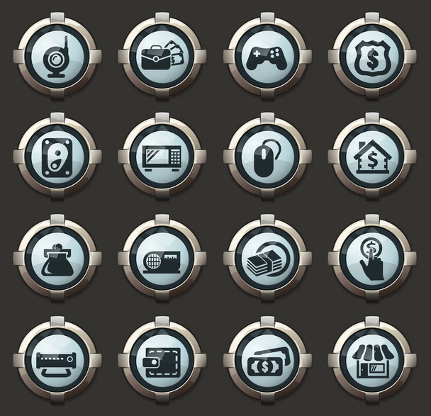 Pawn shop vector icons in the stylish round buttons for mobile applications and web - Wektor, obraz