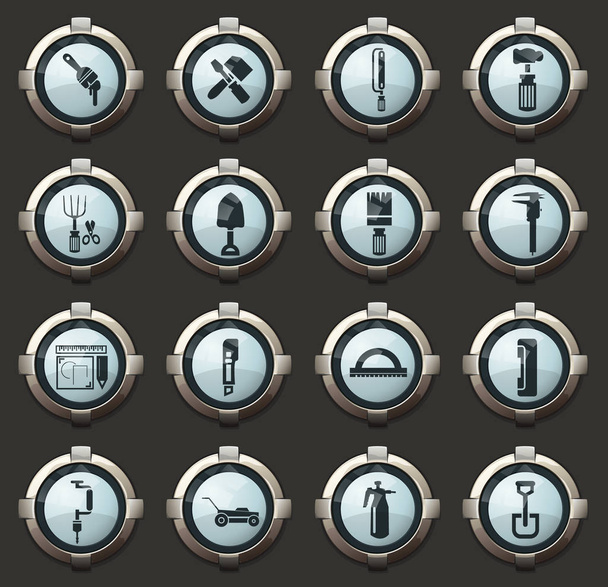 Work tools vector icons in the stylish round buttons for mobile applications and web - Διάνυσμα, εικόνα