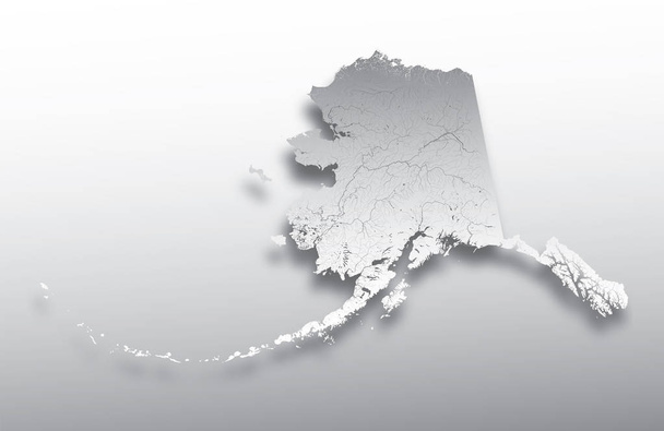 Estados Unidos mapa de Alaska con efecto de corte de papel. Hecho a mano. Se muestran ríos y lagos. Por favor, mire mis otras imágenes de series cartográficas - todas ellas son muy detalladas y cuidadosamente dibujadas a mano CON RÍOS Y LAGOS
. - Vector, Imagen