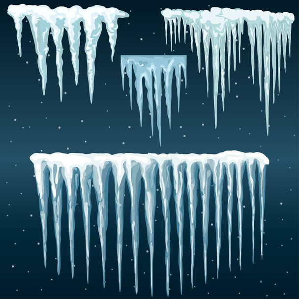 Snowdrifts, carámbanos, set de casquetes de hielo, Snowcap y copos de nieve. vector
 - Vector, Imagen