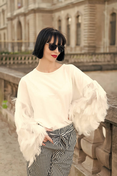 Model in fashionable clothes on street of paris, france - Фото, зображення