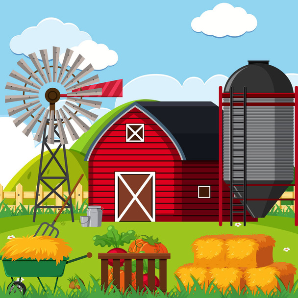 Una ilustración de paisaje de granja
 - Vector, Imagen
