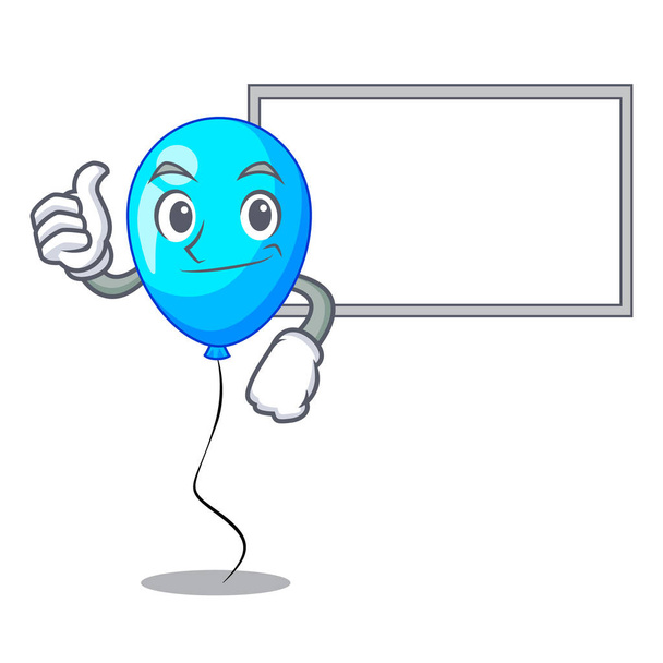 Thumbs up with board birthday cartoon on shape balloon blue vector illustration - Vector, Imagen