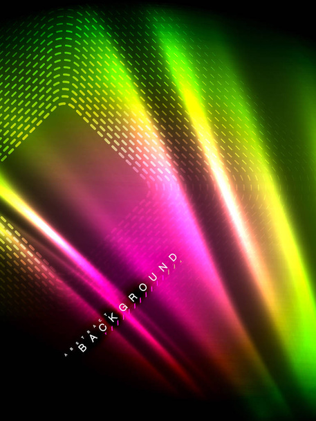Neon žhoucí vlny, magické energie a lehký pohyb na pozadí. Vektorové ilustrace - Vektor, obrázek
