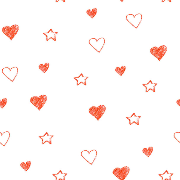 Simple hearts seamless pastel pattern. Valentines day background. Flat design endless chaotic texture made of tiny heart silhouettes. Shades of red. - Foto, immagini