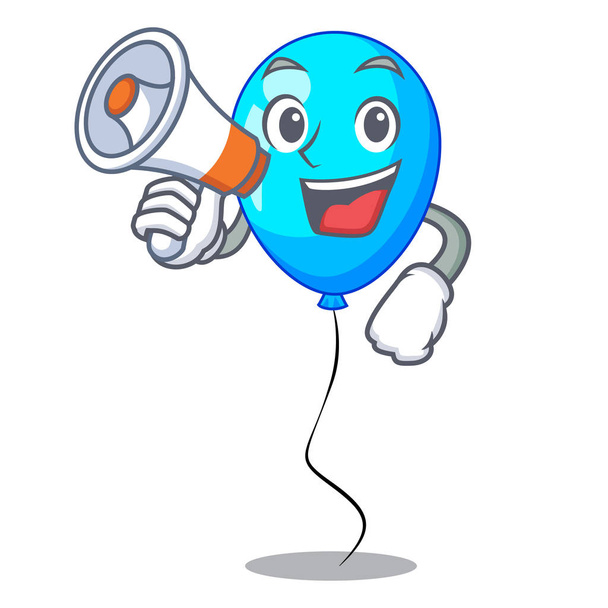 With megaphone birthday cartoon on shape balloon blue vector illustration - Вектор, зображення
