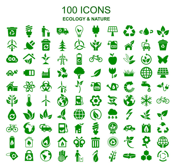 Σύνολο 100 οικολογία εικονίδια αποθεμάτων διάνυσμα - Διάνυσμα, εικόνα