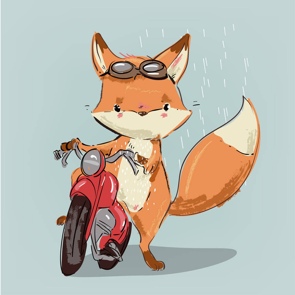 χαριτωμένο αλεπού με το ποδήλατό - Διάνυσμα, εικόνα
