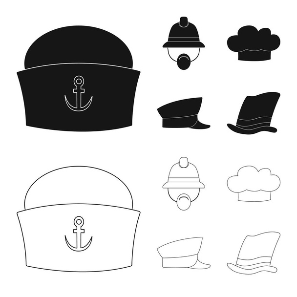 Vector design of headgear and cap icon. Set of headgear and headwear stock symbol for web. - Vetor, Imagem