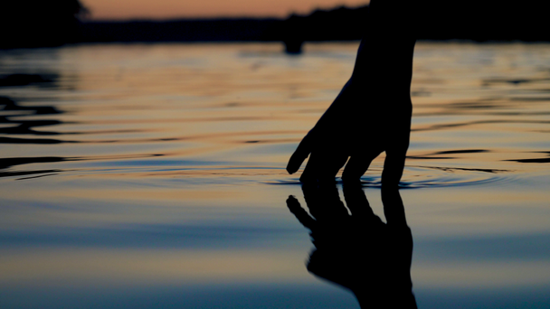 Gently Touches The Surface Of The Water With Your Fingertips In The Sunset - Footage, Video