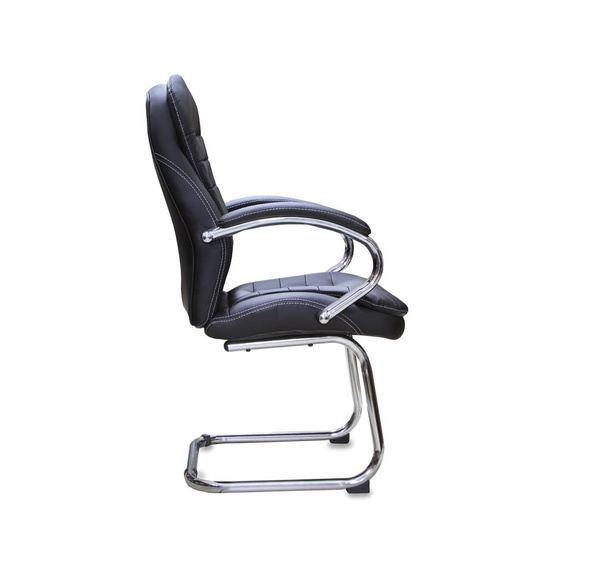 The profile view of office chair from black leather. Isolated - Zdjęcie, obraz