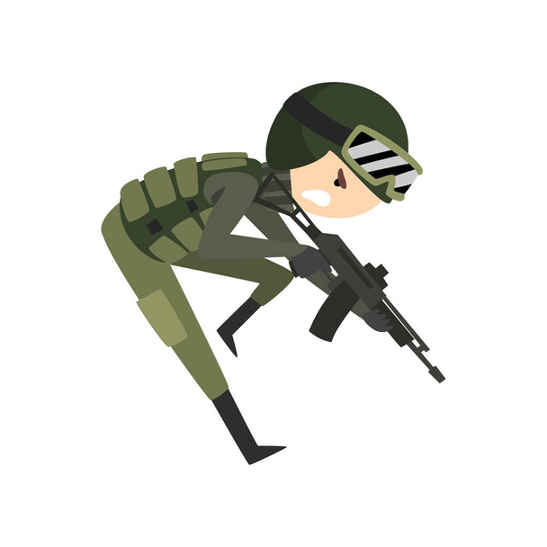 Uomo militare con fucile, personaggio soldato in camuffamento combattimento uniforme vettore cartone animato Illustrazione isolata su sfondo bianco
. - Vettoriali, immagini