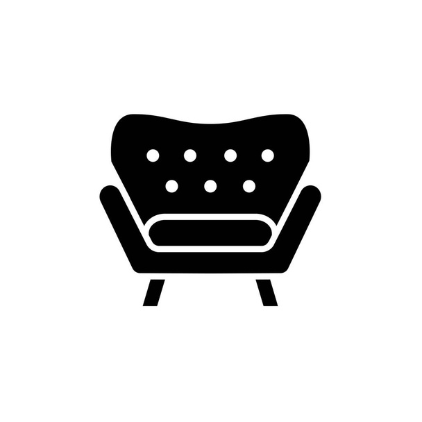 背の高い快適なアームチェアの黒・白のベクター イラストです。腕の椅子の座席のフラット アイコン。リビング ルーム ・ ベッドルームの家具は家具製造販売業。白い背景の上の孤立したオブジェクト  - ベクター画像
