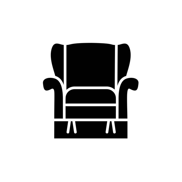 Illustrazione vettoriale in bianco e nero della comoda poltrona reclinabile con schienale alto. Icona piatta del sedile della poltrona. Mobili da rivestimento per soggiorno e camera da letto. Oggetto isolato su sfondo bianco
  - Vettoriali, immagini