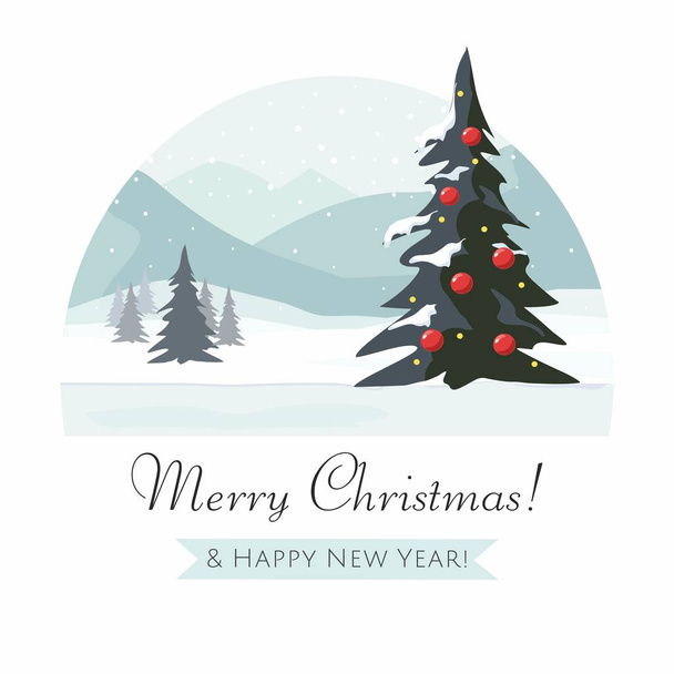 Christmas tree and Mountain Winter landscape.   - Vector, Image