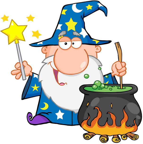 Funny Wizard Waving With Magic Wand And Preparing A Potion - Photo, Image