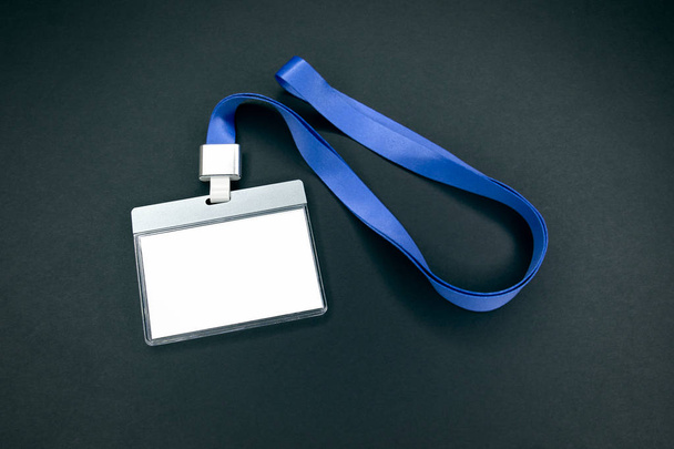 White empty staff identity mockup with blue lanyard - Photo, Image
