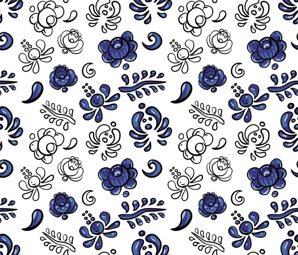 Blue seamless ethnic ornament on white. - Vector, Image