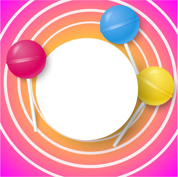 Pink round background with color lollipops. - Vektor, kép