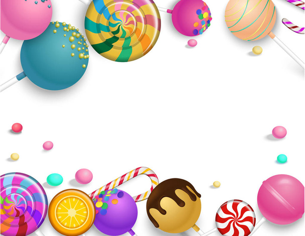 White background with colorful lollipops. - Vector, Image