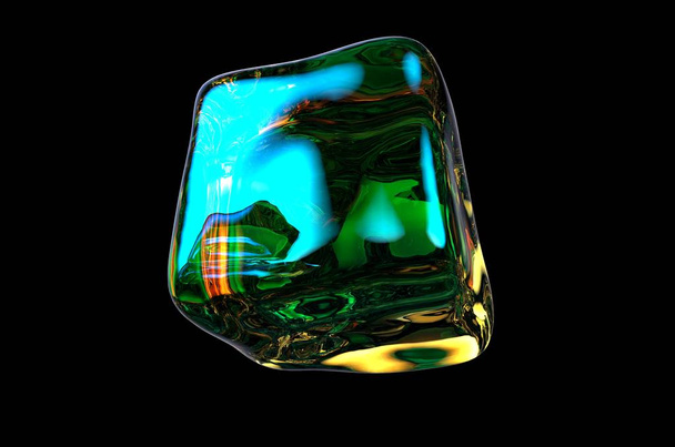 Cubo de hielo transparente aislado sobre fondo negro con reflejos de color. Renderizado 3D
 - Foto, imagen