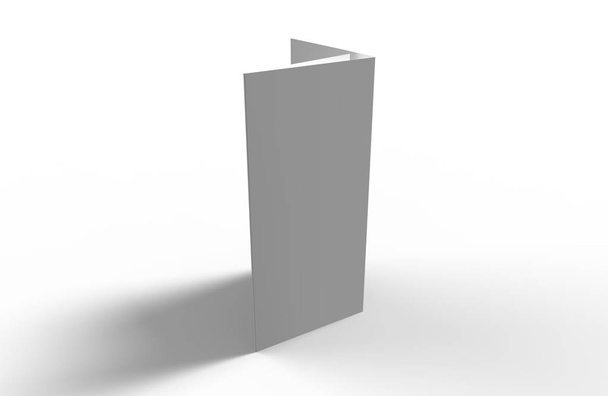 Tríptico de papel en blanco abierto maqueta sobre fondo blanco con sombras. Ilustración fotorrealista 3D
 - Foto, Imagen