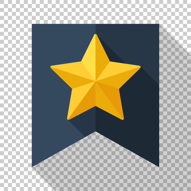 Arany csillag-lapos stílusú zászló ikonra a hosszú árnyék átlátszó háttér - Vektor, kép