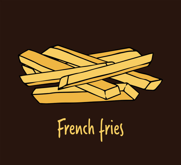 Fried potatoes.  hand drawn vector illustration.  french fries. doodles or cartoon style. - Vector, Image