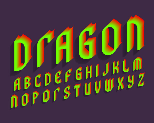 Dragon alphabet. Green red stylized font. Isolated english alphabet. - Vector, Image