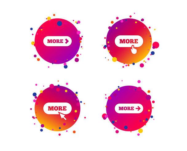 More with cursor pointer icon. Details with arrow or hand symbols. Click more sign. Gradient circle buttons with icons. Random dots design. Vector - Вектор,изображение