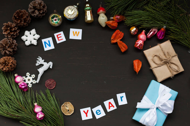 クリスマス背景クリスマス プレゼント ギフト新年ツリー装飾玩具 - 写真・画像