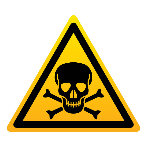 Icon danger. Isolated yellow triangle sign skull with bones on white background. Vector illustration. - Vektor, Bild