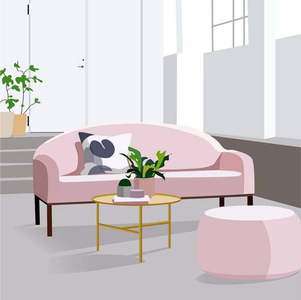modern vector living room interior design. apartment illustration. - Vector, Image