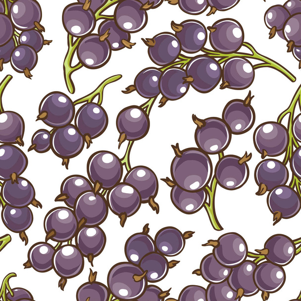 black currant berries vector pattern on white background - Vector, Imagen