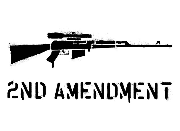 Zitat "zweiter Änderungsantrag". Sprayfarbe Graffiti-Schablone. Silhouette eines Scharfschützengewehrs. - Vektor, Bild