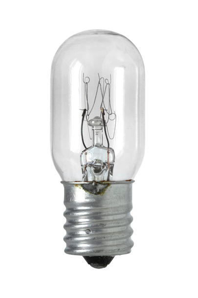 Lâmpada incandescente de forma de cilindro isolada no caminho de recorte de fundo branco
 - Fotografia, imagem