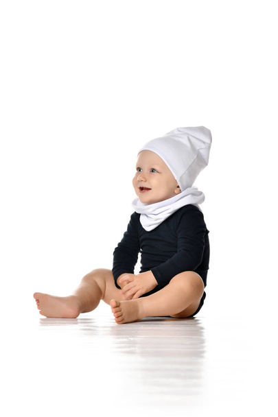 Infant child baby toddler crawling happy looking straight isolated on a white background - Valokuva, kuva