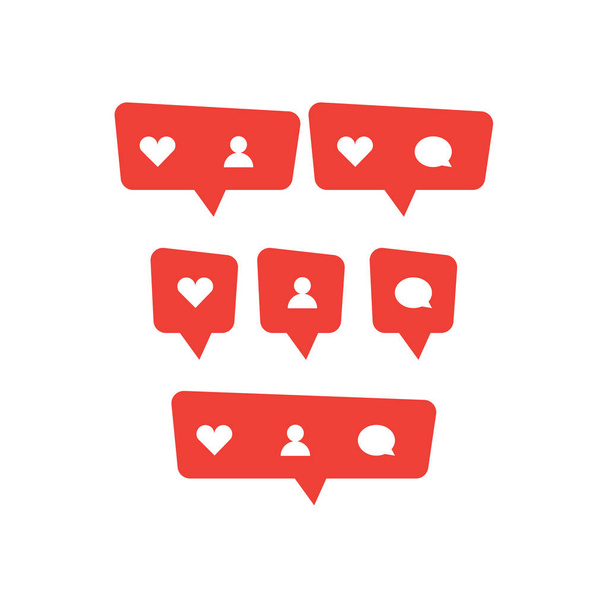 Red social media bubble shape with like heart, follower person, and comment icon. Simple flat design. Vector illustreted - Vektor, obrázek