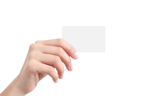 Beautiful woman hand showing a blank business card - Foto, afbeelding