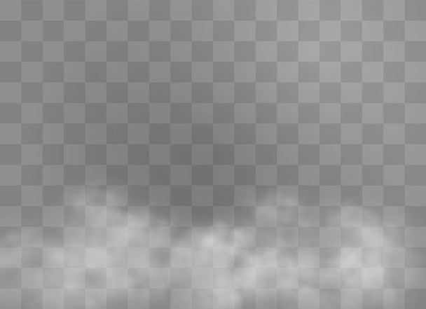 Прозрачный спецэффект выделяется туманом или дымом. Вектор белого облака, туман или смог. Векторная иллюстрация. Белый градиент на прозрачном фоне. Дождливая погода на прозрачном фоне
. - Вектор,изображение
