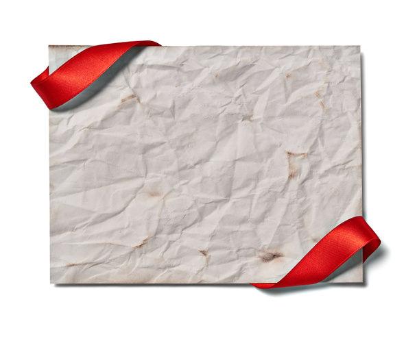 close up of a  note card with ribbon bow on white background - Photo, Image