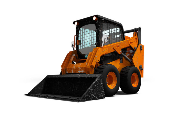 Old orange wheel loader on wheels with bucket 3d render on white background with shadow - Photo, Image
