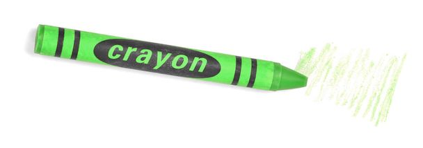 Groene wax crayon en tekening geïsoleerd op een witte achtergrond - Foto, afbeelding