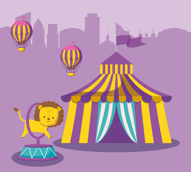 цирковая палатка с красивым животным и воздушными шарами
 - Вектор,изображение