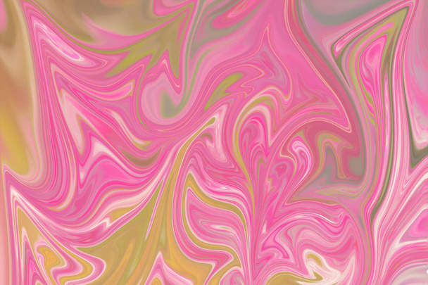 Liquify Abstract Pattern With Pink, Yellow And Green Graphics Color Art Form. Digital Background With Liquifying Flow - Foto, Imagen