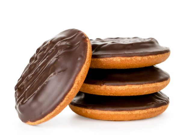 Las galletas regaban el chocolate cerca - hacia arriba sobre blanco. Aislado
. - Foto, Imagen