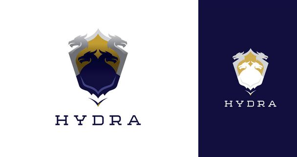 Gold und lila Silhouette des Hydra-Drachenschildes - Vektor, Bild